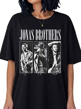 Jonas Brothers Pop Band Tour Signatures Vintage Black T-Shirt